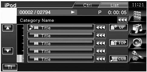0 9 0 o Wyświetlane są kategorie i utwory muzyczne. Dotknij nazwy kategorii, aby przejść na niższy poziom. Jeśli wyświetlana jest nazwa utworu, można go odtworzyć poprzez dotknięcie.