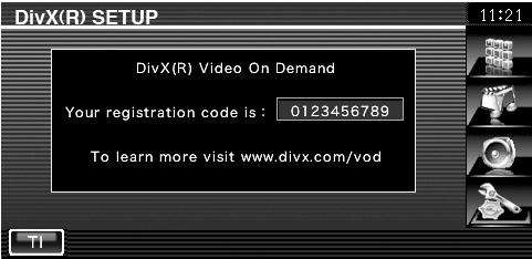 Menu konfiguracyjne Konfiguracja DivX Sprawdzanie kodu rejestracyjnego. Kod ten jest potrzebny podczas kopiowania płyty z zabezpieczeniem DRM (Digital Rights Management).