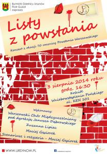 niedziela, 3 sierpnia 2014 r. godz. 16.30 Koncert z okazji 70. rocznicy Powstania Warszawskiego pt.