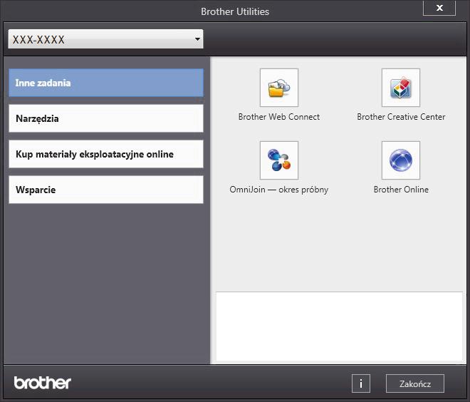 Dostęp do programu Brother Utilities (Windows ) Brother Utilities to program do uruchamiania aplikacji, który zapewnia wygodny dostęp do wszystkich aplikacji Brother zainstalowanych w komputerze.