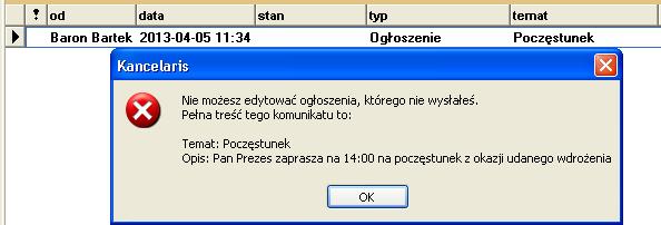 109 70.1.2. Sprawdzenie przydziału adresata do sprawy Dodano komunikat, jeżeli zadanie jest w sprawie, do której pracownik nie ma dostępu 70.2. Terminarze 70.2.1. Dodano prawo dostępu do terminarza