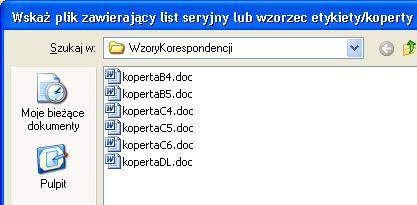 Pole plik powinno odpowiadać nazwie pliku umieszczonego z folderze "Wzory Korespondencji" 75.