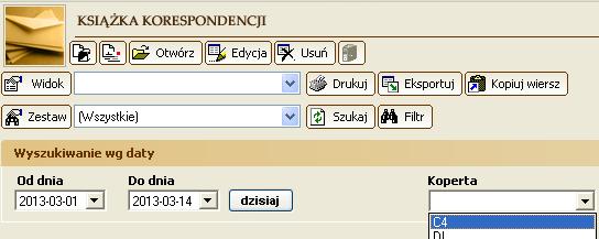 127 polu i zostaną przeniesione na kopertę dokładnie tak, jak zostały zapisane w książce korespondencji. 75.3.1. Możliwość zafiltrowania kopert w oknie Książka korespondencji 75.