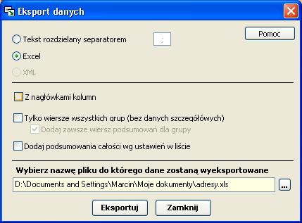 1. Eksportowanie danych 2 Co nowego w systemie Kancelaris 3.11 STD/3.01 PLUS Dla list zawierających podsumowania, można wyeksportować listę łącznie z sumami całkowitymi.