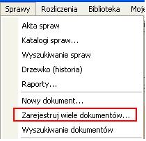 24 W nowej wersji programu, w menu Sprawy, dodano polecenie Rejestracja wielu dokumentów dające możliwość zarejestrowania jednocześnie wielu dokumentów sprawy.