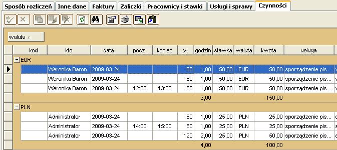 31 28.1.3. Obsługa stawek pracownika w walucie obcej W zleceniach, w których walutą jest PLN można dodać pracowników ze stawką w walucie obcej, np.