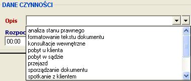 została kolumna kolejność, która służy do ustawienia porządku, w którym opisy czynności