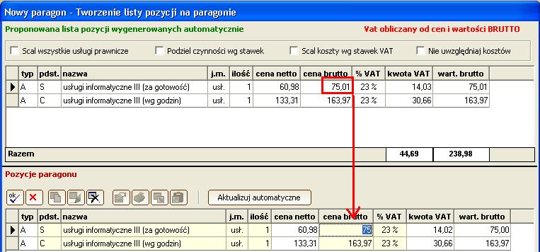 Kolejne kroki kreatora nie różnią się niczym od kreatora Faktury. Wskazujemy klienta, zlecenie, parametry faktury, wybieramy czynności, a system podpowiada wartość paragonu.