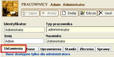 66.4. Pracownicy 94 66.4.1. Nowa karta "Ustawienia" W oknie pracownicy nastąpiły duże zmiany.