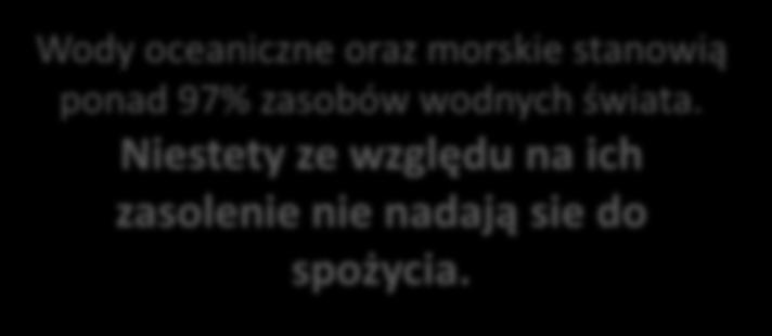 bardzo dobrym źródłem wody  Wody oceaniczne oraz morskie stanowią ponad 97%