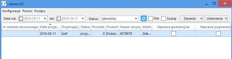 3. Praca z programem 3.1. Główne okno programu W głównym oknie programu (rys. 19) znajduje się pasek narzędzi oraz lista zleceń. (rys. 11) Główne okno programu 3.1.1. Pasek narzędziowy Na pasku (rys.