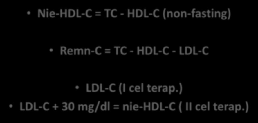 Rekomendowane wskaźniki lipidowe Nie-HDL-C = TC - HDL-C (non-fasting) Remn-C = TC