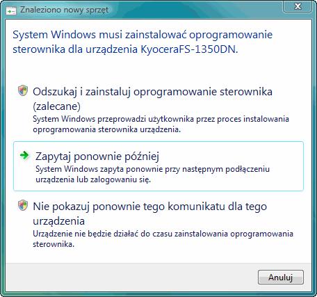 Instalacja sterownika drukarki Zgodnie z instrukcjami podręcznika instalacji, należy podłączyć komputer do drukarki i włączyć oba urządzenia, aby zainstalować sterownik.