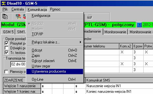 62 GSM-4/GSM-5 SATEL Rys. 28. Funkcja Ustawienia producenta w menu Komunikacja. 14.2 Tryb serwisowy 1. Wejść do trybu serwisowego. 2. Wybrać funkcję Skasuj wszystko.