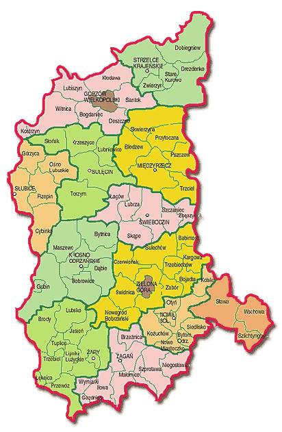 Dane geograficzno-administracyjne województwa lubuskiego Województwo Lubuskie zalicza się do grupy mniejszych województw i zajmuje powierzchnię 13.989 km 2.