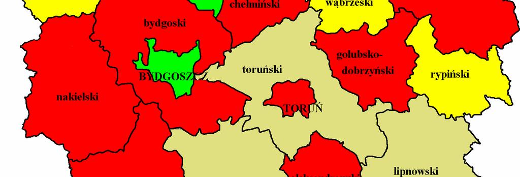 Rozkład geograficzny zachorowań na raka trzonu macicy u kobiet woj. kujawsko-pomorskim w 2004 r. Mapa 8 Ryc.