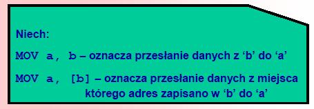 Tryby adresowania mikroprocesora Trybem adresowania nazywamy sposób określenia miejsca przechowywania argumentów rozkazu.