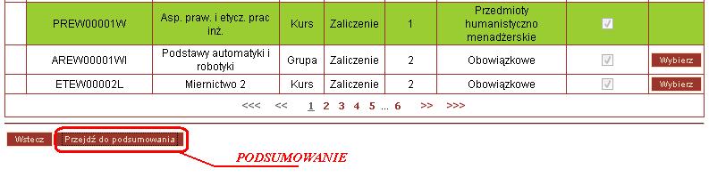 Działania: 1. Podmieniamy zrealizowany Wykład za grupę kursów z planu studiów. 2.