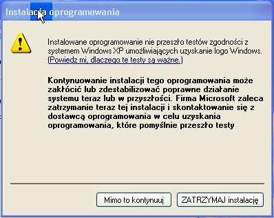 12. W trakcie instalacji na komputerach z systemem Windows XP z dodatkiem Service Pack 2