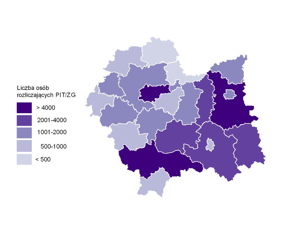 w powiatach limanowskim, tarnowskim oraz mieście Tarnowie ponad 60%. Najmniejszą dynamikę (wzrost o 2% pomiędzy 2011 a 2015 rokiem) odnotowano w powiatach chrzanowskim i oświęcimskim.