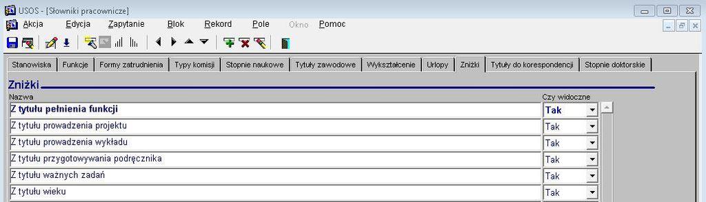 zatrudnienia, itp. (podrozdział 3.1), stanowisku (podrozdział 3.1), pełnionych funkcjach (podrozdział 3.2), obowiązujących danego pracownika zniżkach pensum (podrozdział 3.3).