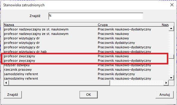 Rys. 30 UWAGA!!! W związku z tym, że jedno stanowisko może występować w kilku grupach pracowniczych stawki zależne od stanowisk należy wprowadzić oddzielnie dla każdej pary stanowisko-grupa pracownicza.