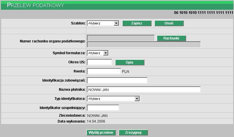 Szablon przelew US można zapisać w postaci szablonu. Szablonów może być dowolna ilość.