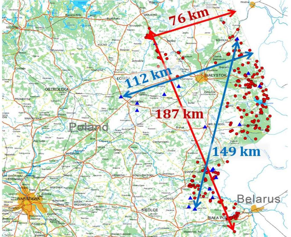 Pełnomocnik Rządu ds. działań związanych z wystąpieniem afrykańskiego pomoru świń na terytorium Rzeczypospolitej Polskiej Ryc. 2. Najdalej wysunięte przypadki i ogniska ASF.