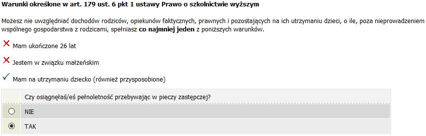 Rysunek 35 Jeśli nie spełniasz żadnego z tych warunków (przy każdym z nich znajduje się czerwony krzyżyk) i na pytanie Czy osiągnęłaś/eś