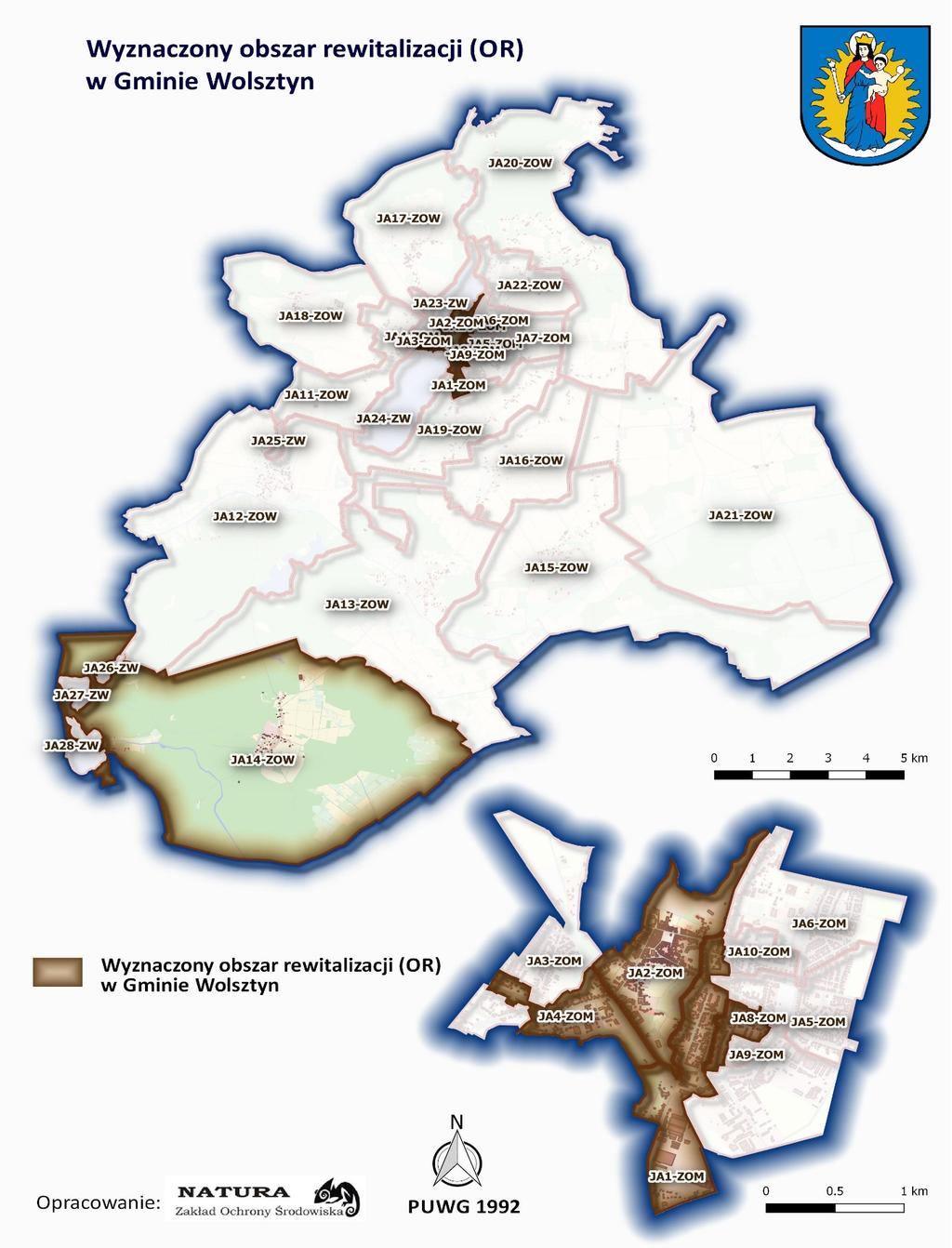 Rycina 21 przedstawia wyznaczony obszar rewitalizacji (OR) w gminie Wolsztyn.