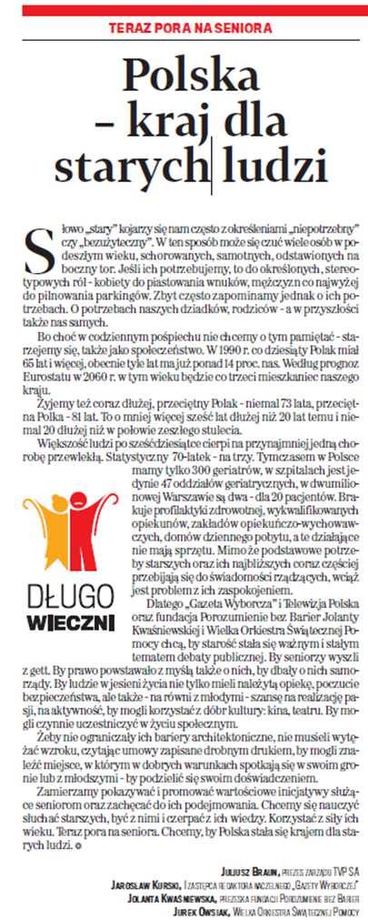 AKCJA SPOŁECZNA GAZETY WYBORCZEJ 10 stycznia 2015 r.