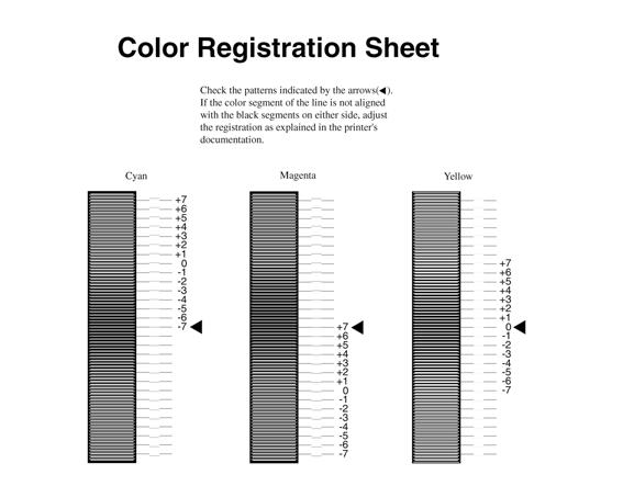 4. Na arkuszu rejestracji kolorów znajdź najbardziej wyrównane segmenty, a następnie za pomocą przycisków strzałki w górę lub strzałki w