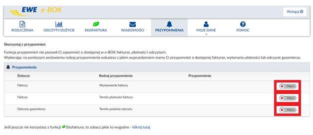 5. Przypomnienia Użytkownik ma możliwość ustawienia powiadomień dot.