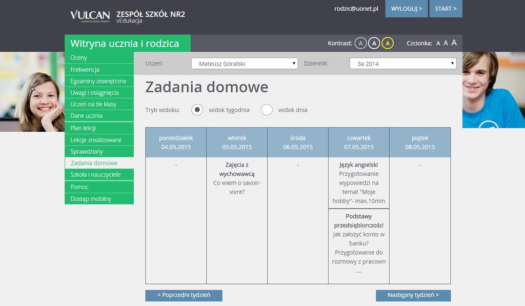 Przeglądanie informacji o uczniu Korzystanie z karty Szkoła i nauczyciele W tym widoku użytkownik może zobaczyć