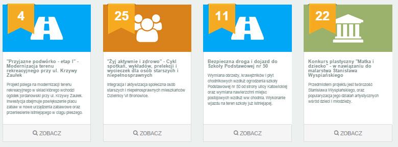 projekty prezentowane są w kafelkach