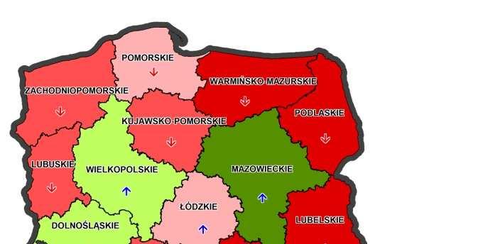 4. Pod względem rozwoju gospodarczego łódzkie jest doganiającym regionem, o dość dużej dynamice wzrostu PKB per capita.