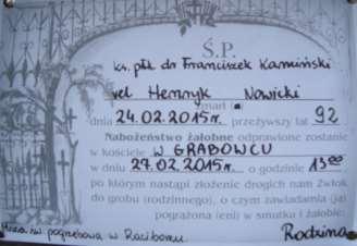 104 Monografia rzymskokatolickiej parafii św. Mikołaja w Grabowcu, tom II Dokument 2 Rok 2015, 24 lutego. Klepsydra ks. Franciszka Kamińskiego (parafia Grabowiec). 9.