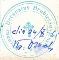 150 Monografia rzymskokatolickiej parafii św. Mikołaja w Grabowcu, tom II Odcisk 1 Rok 1965, 24 października. Odcisk pieczęci i podpis dziekana dekanatu hrubieszowskiego ks. Franciszka Osucha.