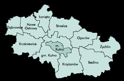 Położenie Miasta Kutna na tle powiatu kutnowskiego Miasto Kutno stanowi ważny ośrodek w strukturze osadniczej regionu łódzkiego, oraz węzeł komunikacyjny o znaczeniu krajowym i międzynarodowym tak w