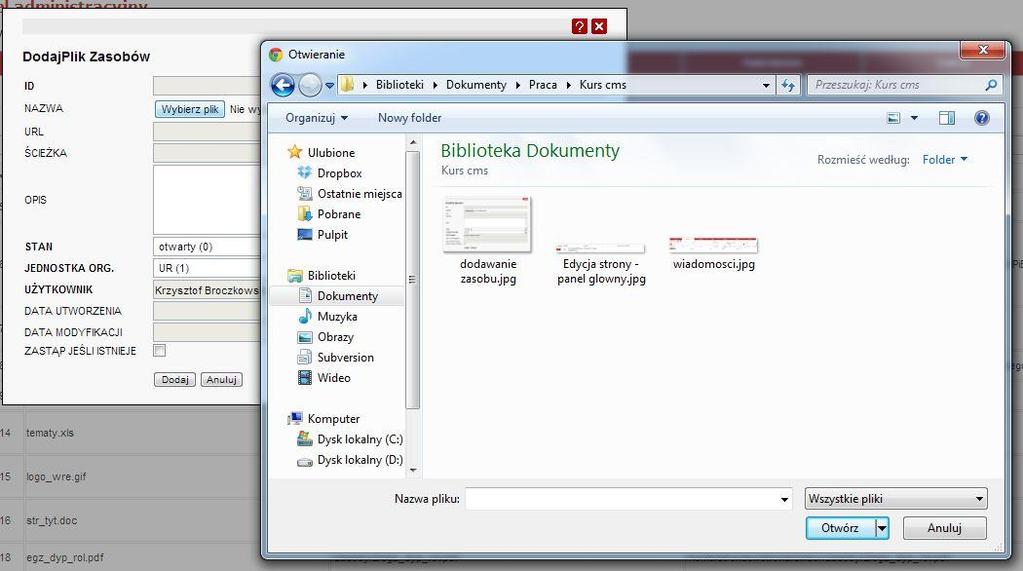 ii. Po kliknięciu w przycisk wybierz plik pojawi się okno dodawania nowego pliku iii.