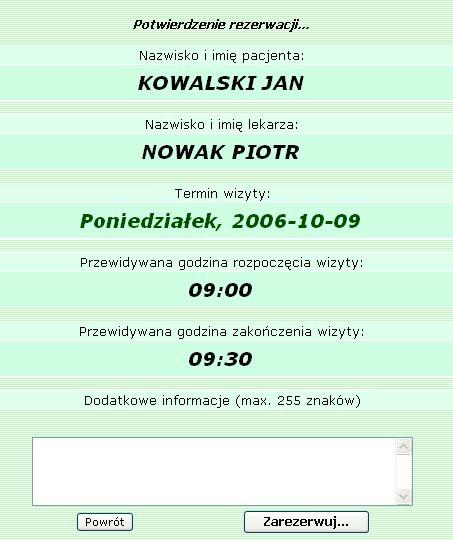 III. Rezerwacja terminu wizyty Aby zarezerwować odpowiedni termin wizyty należy w wierszu go reprezentującym w kolumnie Rezerwuj kliknąć przycisk.