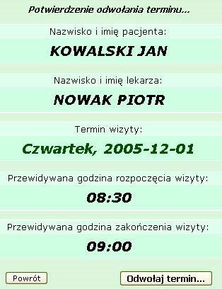 Aby odwołać wizytę, której termin przesunął pracownik przychodni, należy kliknąć następującą ikonę: Rysunek 10 Ikona Odwołaj wizytę Następnie w wierszu odpowiadającym odwoływanej wizycie w kolumnie