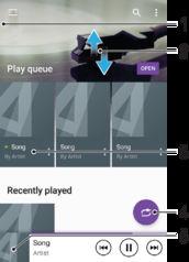 Główny ekran muzyki 1 Przeciągnięcie lewej krawędzi ekranu w prawo pozwala otworzyć menu ekranu głównego aplikacji Album 2 Przewiń w górę lub w dół, aby wyświetlić zawartość 3 Odtwarzanie utworu w