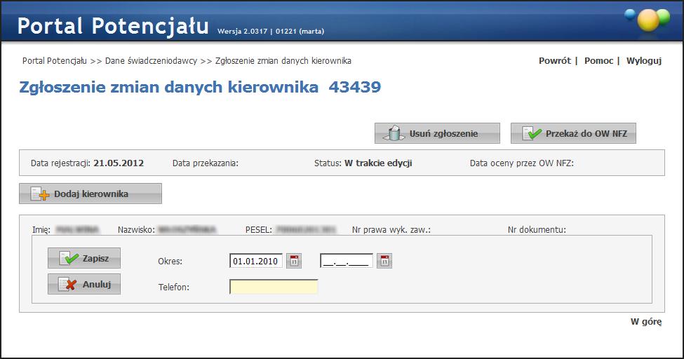 Po wybraniu osoby należy wprowadzić jej numer telefonu. Po zakończeniu edycji należy kliknąć.