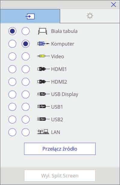 Używnie funkcji interktywnych podczs jednoczesnego wyświetlni dwóch obrzów 142 b Wybierz źródł wejści dl lewego i prwego ekrnu.