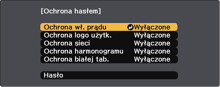 Funkcje zbezpieczeni projektor 177 b c d Wybierz Hsło i nciśnij [Enter]. Pojwi się pytnie "Zmienić hsło?". Wybierz Tk i nciśnij [Enter].