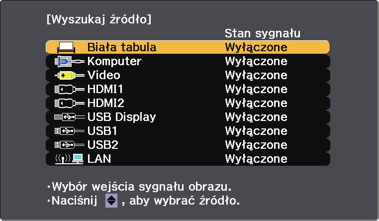 Wybór źródł obrzu 69 Po podłączeniu do projektor wielu źródeł obrzu, tkich jk komputer i odtwrzcz DVD, możn przełączć się z jednego źródł obrzu n inne.