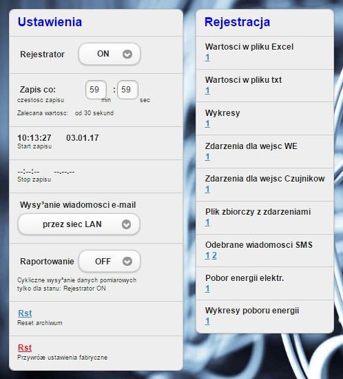 Rejestrator Rejestrator pomiarów zapisuje w pamięci wewnętrznej urządzenia odczyty z czujników temperatury, wilgotności oraz zaistniałe zdarzenia.