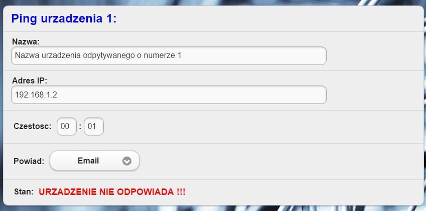 Ping (odpytywanie) Sekcja umożliwia odpytywanie urządzeń podłączonych do danej sieci.