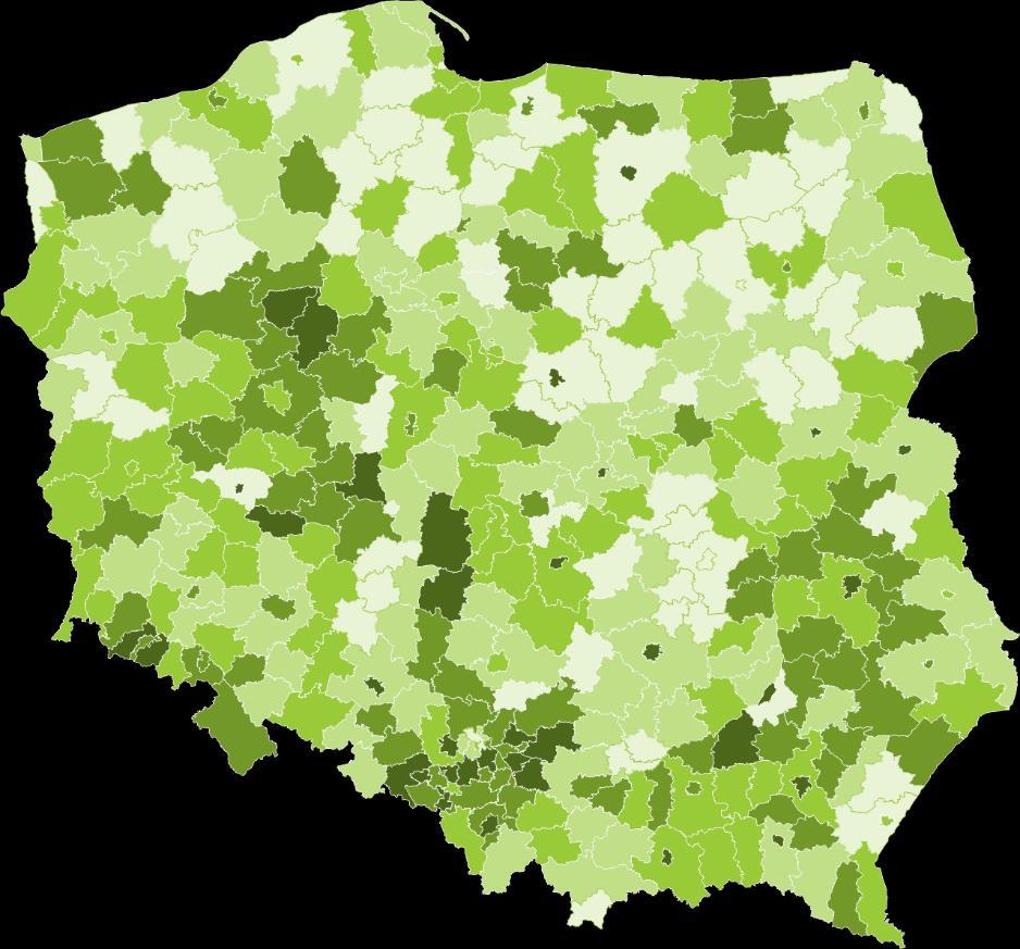 Wypożyczenia w bibliotekach publicznych na 1000 ludności według powiatów w 2016 r.